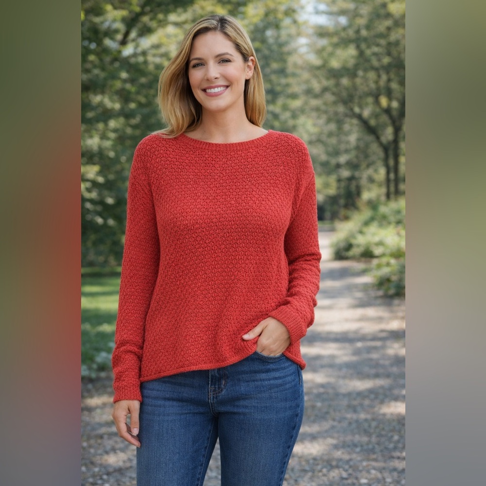 Lauren Ralph Lauren Red Knit Sweater XL Textured Crewneck Acrylic Like New